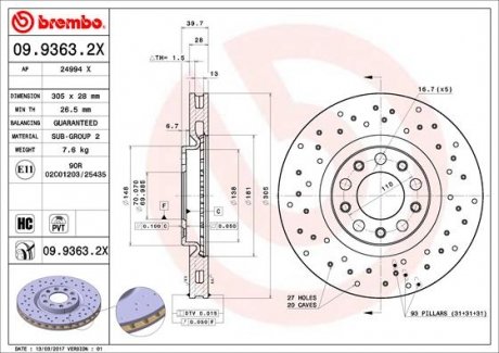 Диск тормозной BREMBO 0993632X