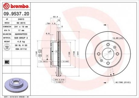 Гальмівний диск BREMBO 09953720 (фото 1)