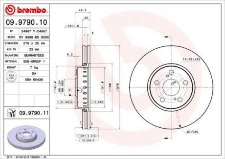 Диск гальмівний BREMBO 09979011 (фото 1)