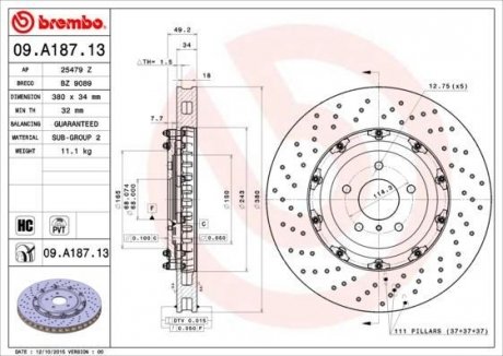 Диск тормозной NISSAN GT-R 3.8 V6 -10/11 /perforowana,2-elementowa/ BREMBO 09A18713 (фото 1)