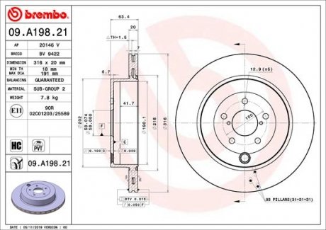 Гальмівний диск BREMBO 09.A198.21