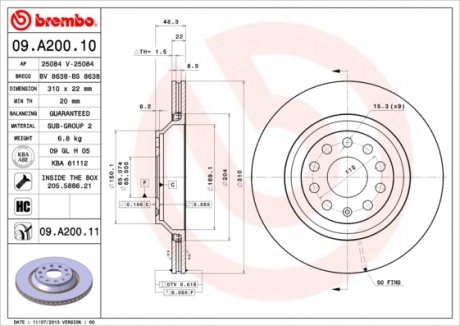 Гальмівний диск BREMBO 09A20011