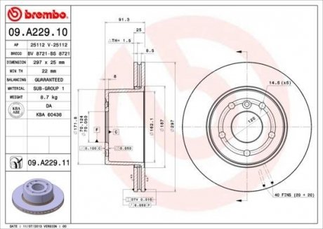 Диск тормозной BREMBO 09A22911