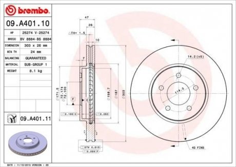 Диск тормозной BREMBO 09A40111