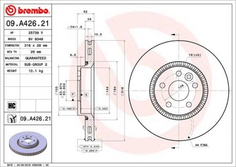 Диск тормозной S60,80. BREMBO 09A42621