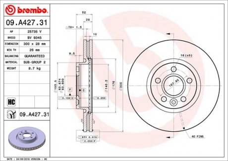 Диск тормозной S60,80. BREMBO 09A42731 (фото 1)