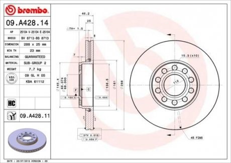 Гальмівний диск BREMBO 09A42814