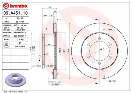 Тормозной диск BREMBO 09A45110