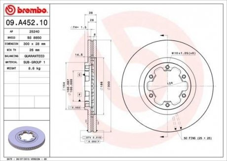 Тормозной диск BREMBO 09A45210 (фото 1)