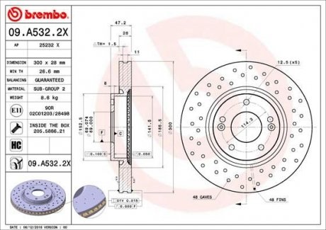 Диск гальмівнийPRZ XTRA HYUNDAI I30 07- BREMBO 09A5322X (фото 1)