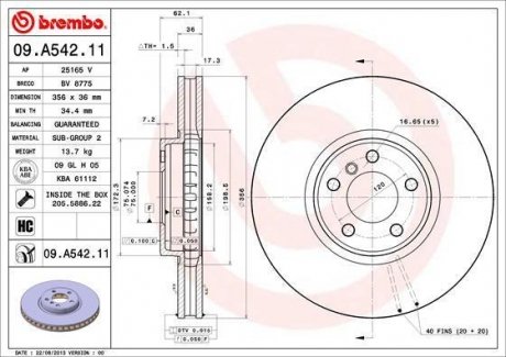 Тормозной диск BREMBO 09A54211 (фото 1)