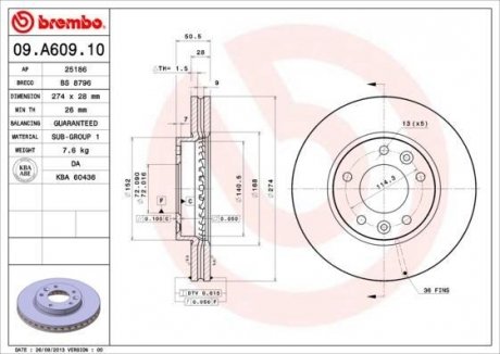 Диск тормозной BREMBO 09A60910