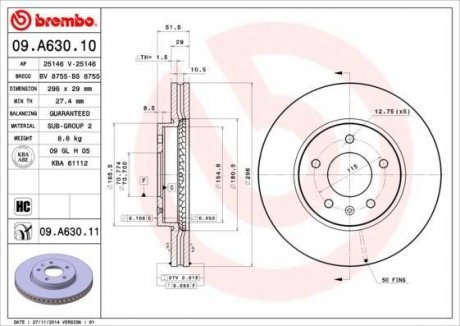 Тормозной диск BREMBO 09A63010