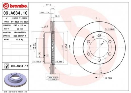 Диск гальмівний BREMBO 09A63410 (фото 1)