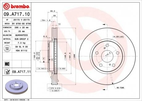 Тормозной диск Painted disk BREMBO 09.A717.11 (фото 1)