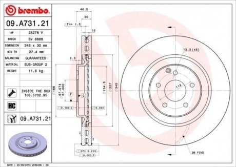 Диск тормозной MERCEDES C W203 BREMBO 09A73121 (фото 1)