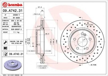 Диск гальмівнийTYL MERCEDES SL 97- 55AMG BREMBO 09A74231 (фото 1)