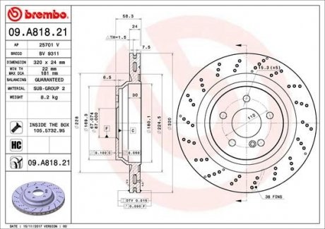 Диск тормозной BREMBO 09A81821 (фото 1)