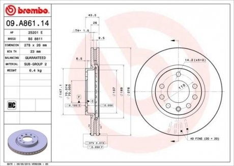 Тормозной диск BREMBO 09A86114 (фото 1)