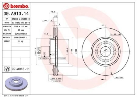 Тормозной диск BREMBO 09A91314