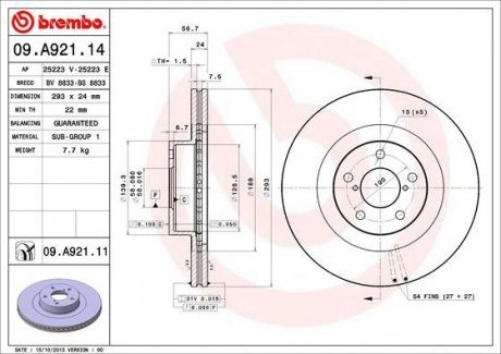 Тормозной диск Painted disk BREMBO 09.A921.11