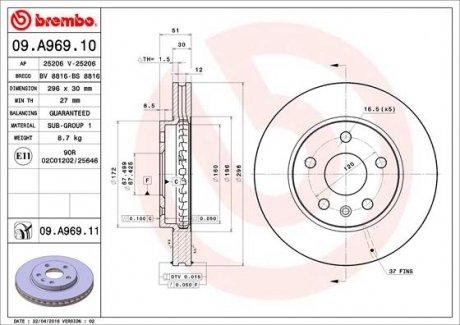 Диск тормозной BREMBO 09A96911