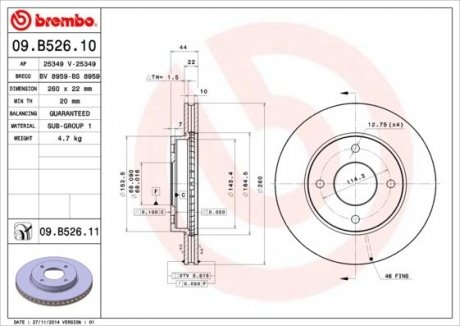 Тормозной диск BREMBO 09.B526.10 (фото 1)