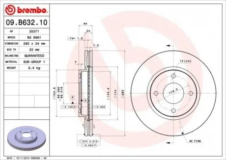 Тормозной диск BREMBO 09B63210