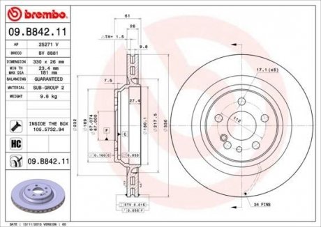 Диск тормозной BREMBO 09B84211