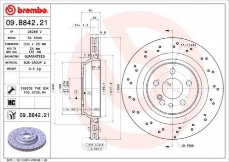 Гальмівний диск BREMBO 09.B842.21