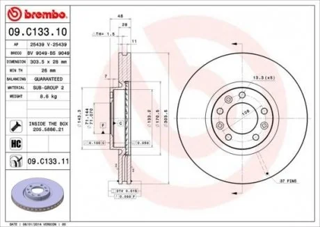 Тормозной диск Painted disk BREMBO 09C13311