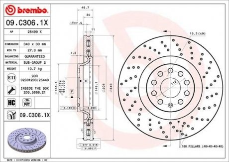 Диск гальмівний XTRA PRZOD BREMBO 09C3061X