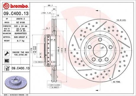 Диск тормозной BMW 1 F20,21 tyі BREMBO 09C40013