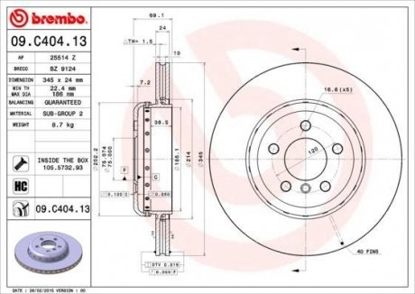 Тормозной диск BREMBO 09C40413 (фото 1)