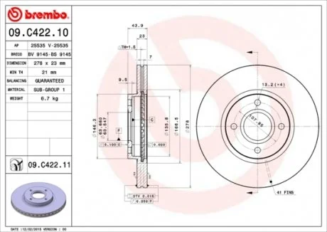 Диск тормозной BREMBO 09C42211