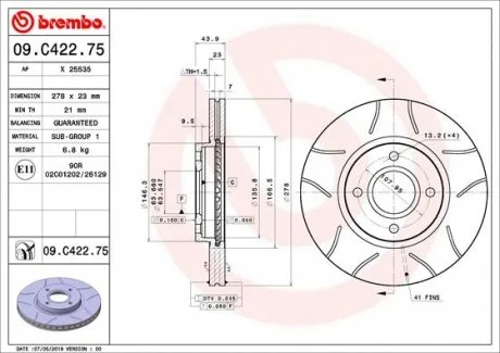 Диск тормозной MAX PRZOD BREMBO 09C42275