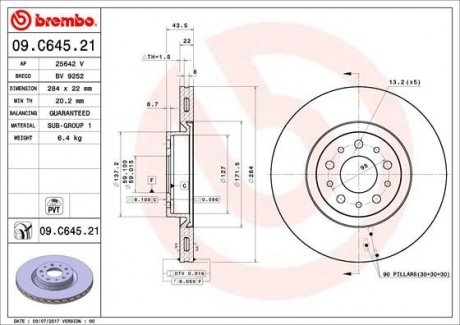 Гальмівний диск BREMBO 09.C645.21