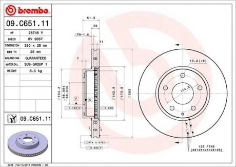 Диск тормозной BREMBO 09C65111 (фото 1)