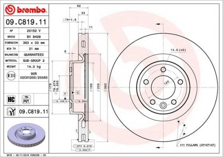 Диск тормозной передний BREMBO 09C81911