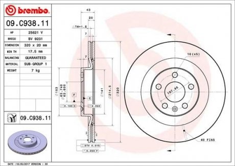 Диск тормозной BREMBO 09C93811 (фото 1)