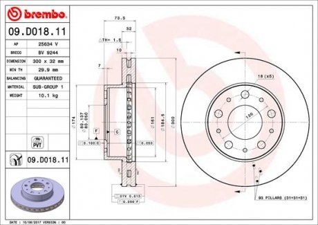 Тормозной диск Painted disk BREMBO 09D01811 (фото 1)