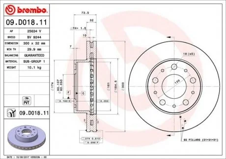 Фото диск гальмівний BREMBO 09D01811 Диск гальмівний BREMBO 09D01811