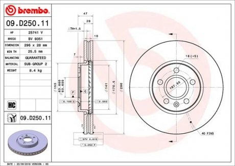 Тормозной диск пер Лев/Прав BREMBO 09D25011