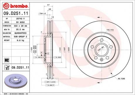 Тормозной диск BREMBO 09D25111