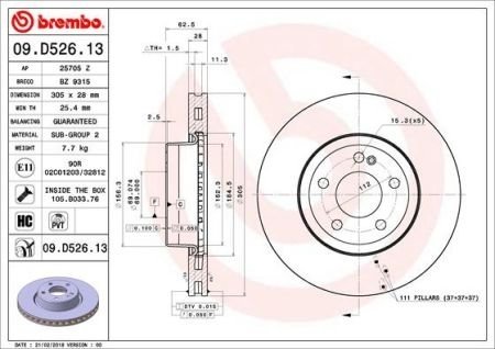 Диск гальмівний BREMBO 09D52613 (фото 1)