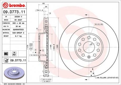 Диск тормозной BREMBO 09D77311 (фото 1)