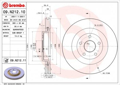 Диск тормозной BREMBO 09N21211