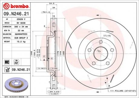 Диск гальмівний передній 380мм BREMBO 09N24621 (фото 1)