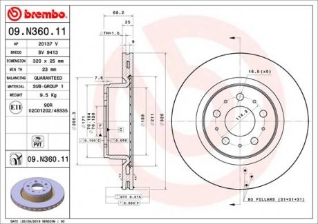 Диск тормозной BREMBO 09N36011 (фото 1)