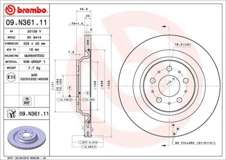 Диск тормозной BREMBO 09N36111 (фото 1)